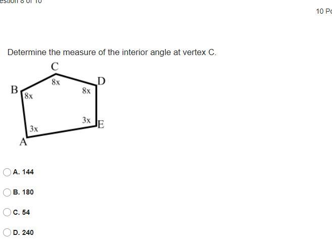 Determine the measure of the interior angle at vertex C.-example-1