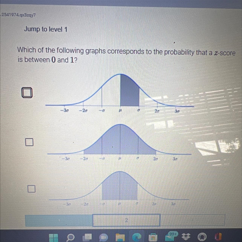 Which of the following graphs to the probability that z-score is between 0 and 1?-example-1