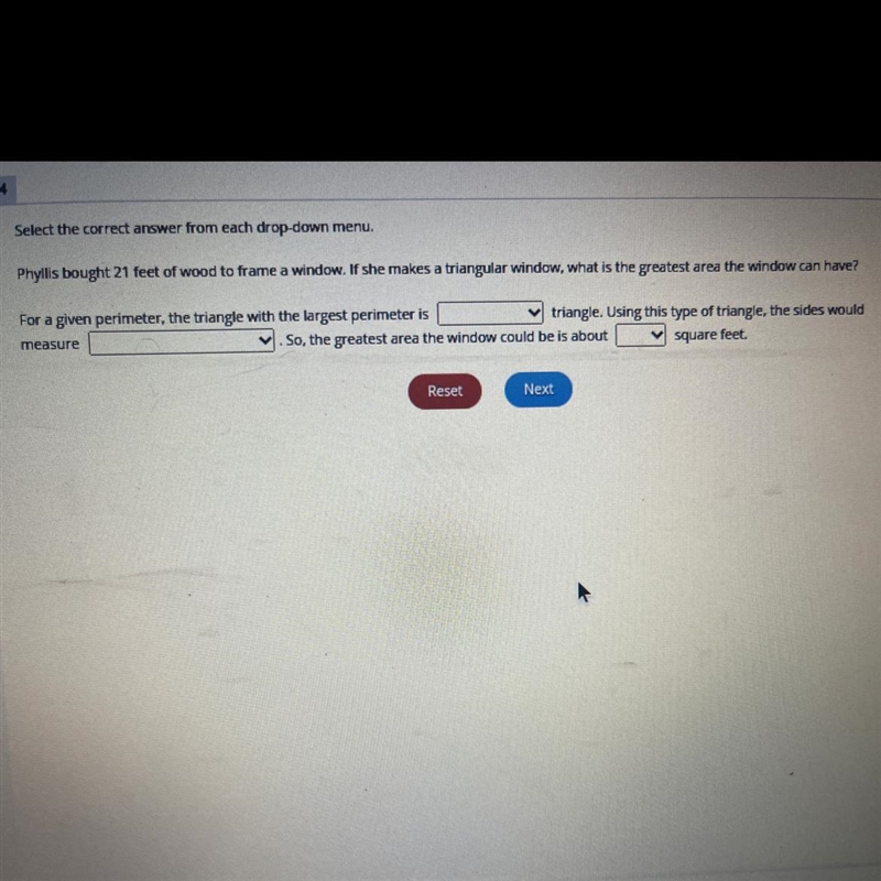 Select the correct answer from each drop-down menu.Phyllis bought 21 feet of wood-example-1