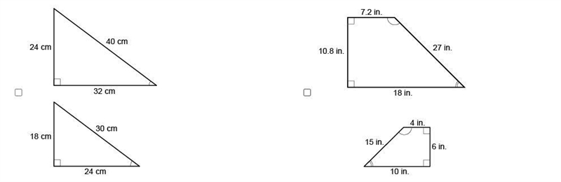 Which pairs of polygons are similar? Select each correct answer.-example-1