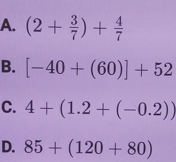 Which expression would be easier to simplify if you used the associativeproperty to-example-1