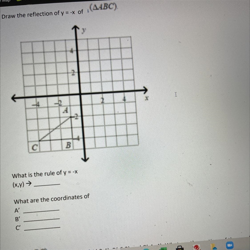 1) Draw the reflection of y = -x of (AABC).+Ila comBWhat is the rule of y = -X(x,y-example-1