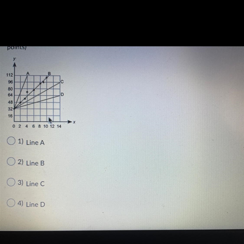 Which line most accurately represents the line of best fit for the scatter plot?-example-1