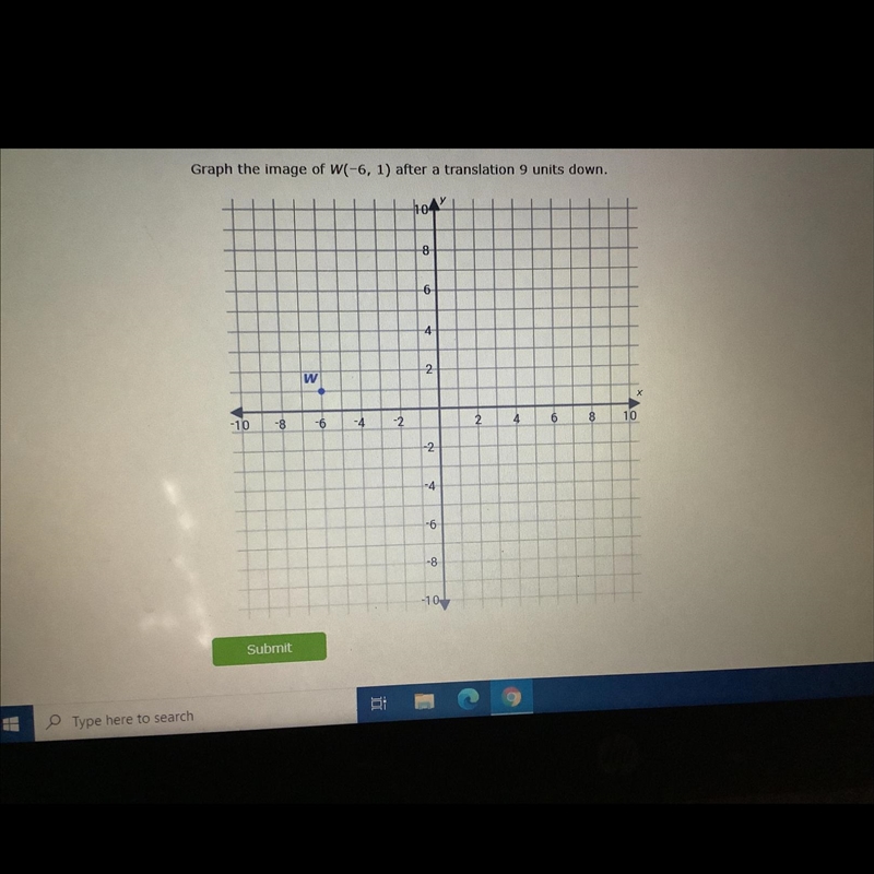 Graph the image of W -61 after a translation nine units down. Help would be appreciated-example-1