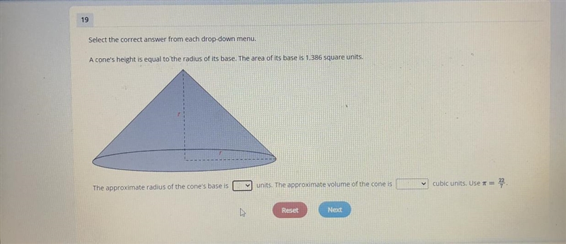 Finding radius of cones base when only given the area of the base-example-1