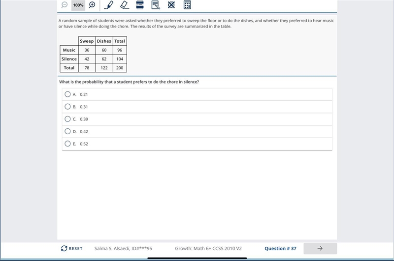 What is the probability that a student prefers to do the chore in silence-example-1