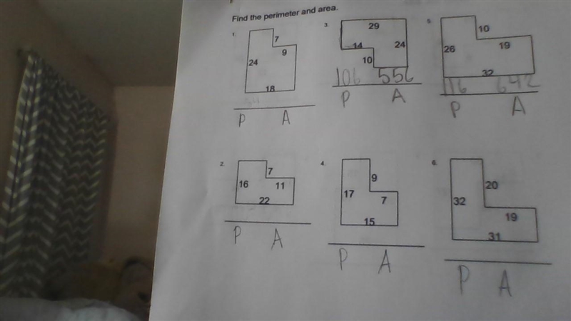 I need help finding the perimeter and area. Can you help me?Even for the 2 I did can-example-1