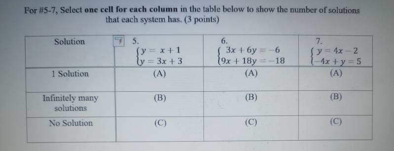 For #5-7, Select one cell for each column in the table below to show the number of-example-1