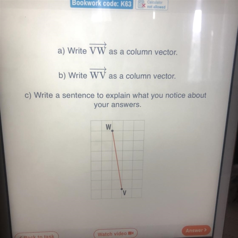 A) Write VW as a column vector. b) Write WV as a column vector. c) Write a sentence-example-1