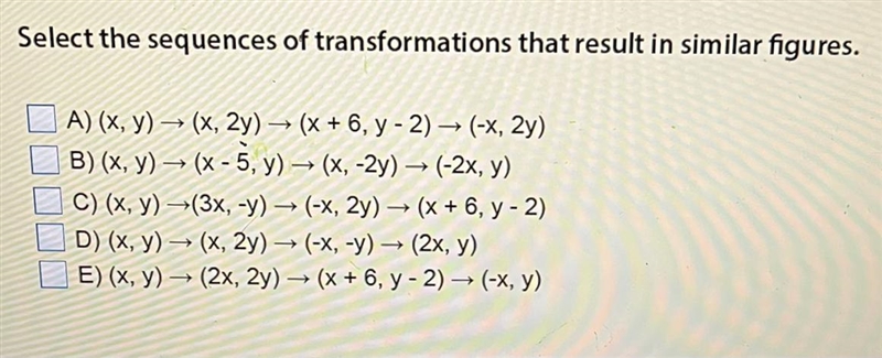 Select the sequence of transformations that result in similar figures.-example-1