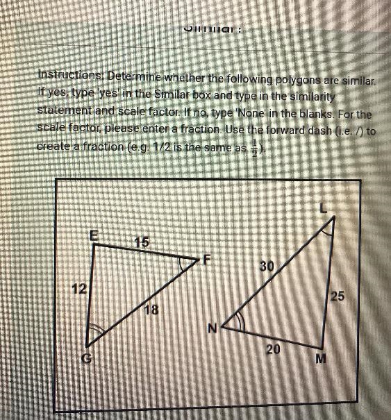 Instructions: Determine whether the following polygons are similar.If yes, type 'yes-example-1