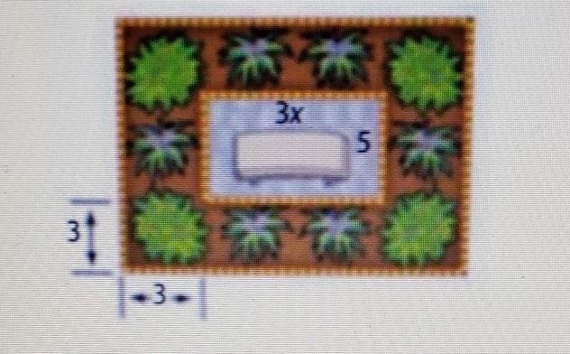 The diagram represents a flower border that is 3ft wide surrounding a rectangular-example-1