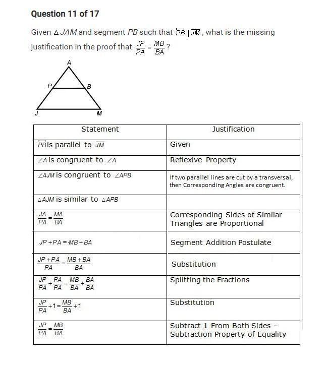 PLEASE ANSWER DUE TODAY Given JAM and segment PB such that PB JM, what is the missing-example-1