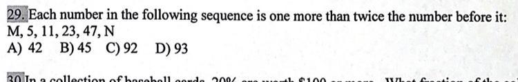 Each number in the following sequence is one more than twice the number before it-example-1