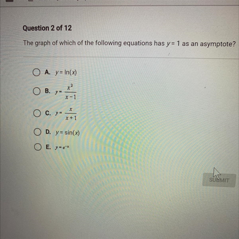 The graph of which of the following equations has y=1 as an asymptote?-example-1