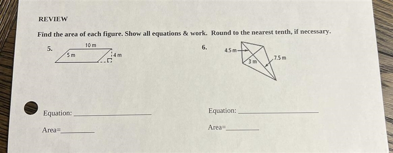 Find the area of each figure. show all equations and work. round to the nearest tenth-example-1