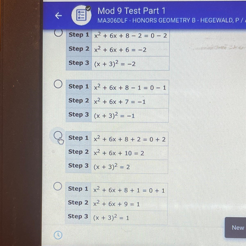 6. (09.02 MC)Which of the following tables shows the correct steps to transform x-example-1