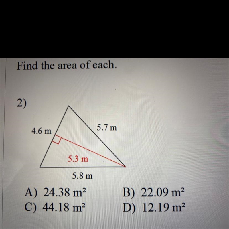 Find the area of each.A) 24.38 m2C) 44.18 m²B) 22.09 m²D) 12.19 m2-example-1