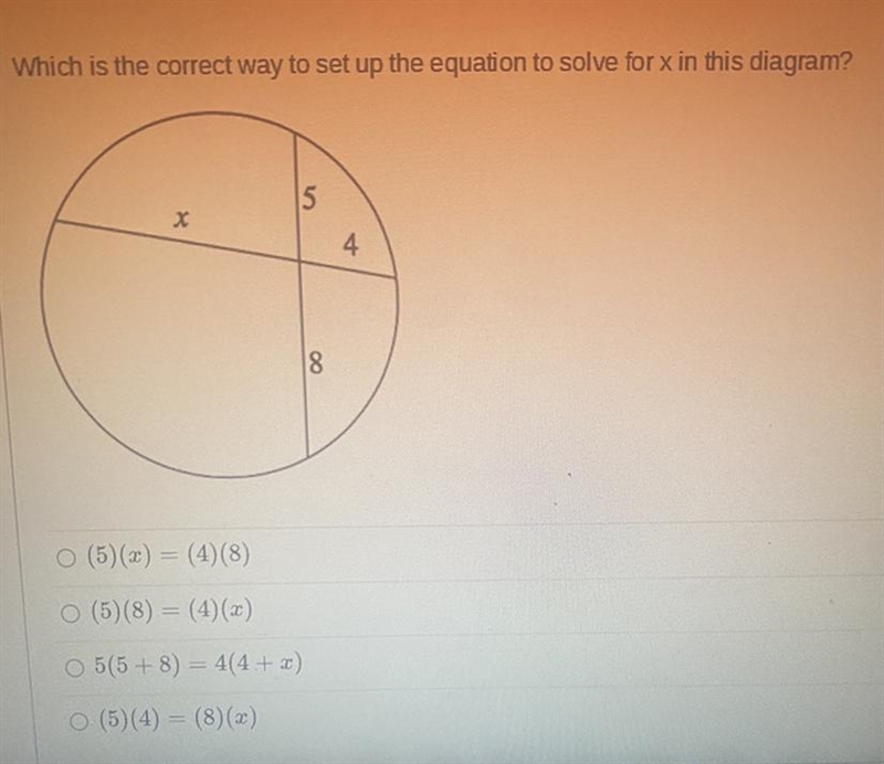 Which is the correct way to set up the equation to solve for x in this diagram?-example-1