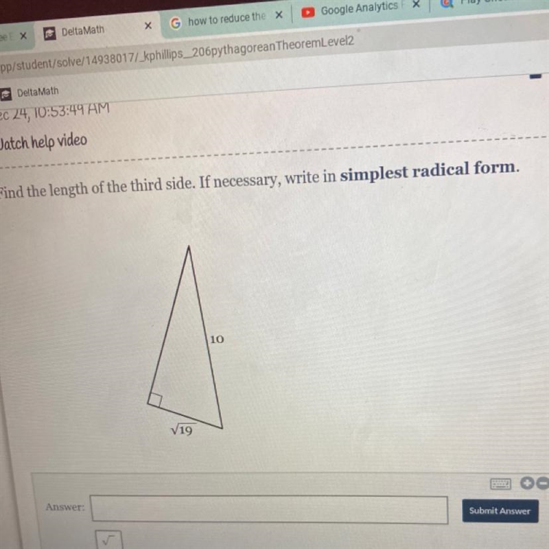 Find the length of the third side. If necessary, write in simplest radical form.10V-example-1