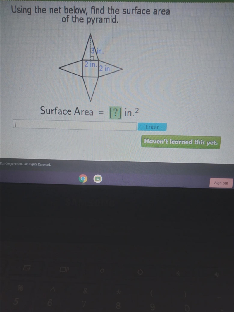 Using the net below, find the surface area of the pyramid. Blin 2 in Surface Area-example-1