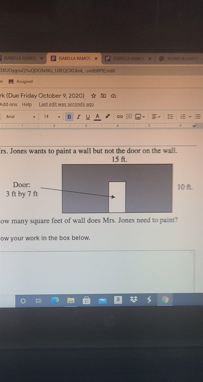 Mrs. Jones wants to paint a wall but not the door on the wall how many square feet-example-1