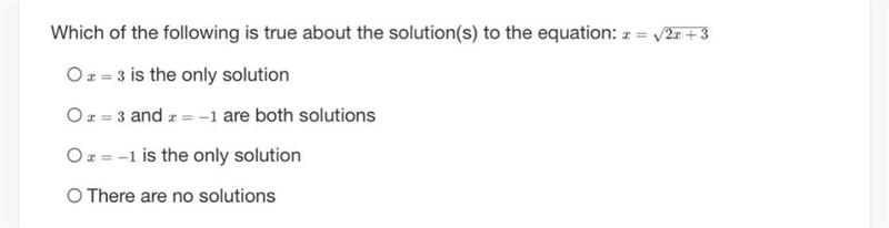 Which of the following is true about the solution(s) to the equation:-example-1