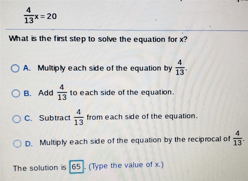 I already know that X=65 but I need to find out what the first step would be to solve-example-1