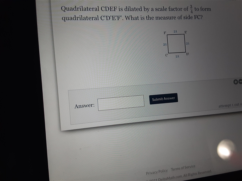 Quadrilateral CDEF is dilated by a scale factor of 3/4 form quadrilateral C'D'E'F-example-1