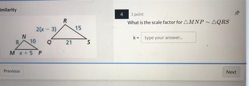 What is the scale factor for AMNP ~ AQRSk=type your answer...-example-1