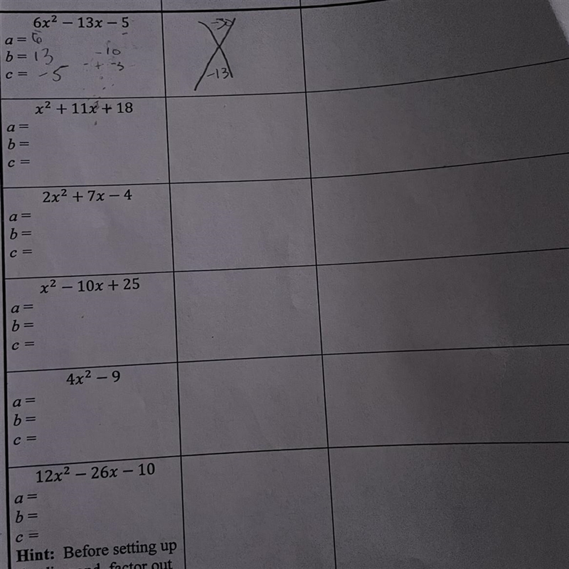 Diamond form and grouping to factored form a(x-r1)(x-r2) for the first problem on-example-1