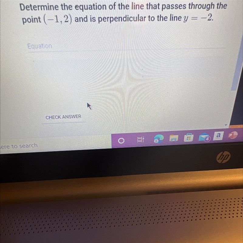 Determine the equation of the line that passes through the point (-1, 2) and isperpendicular-example-1