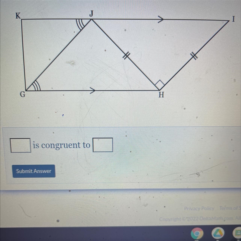 Identify two segments that are marked congruent to each other on the diagrambelow-example-1