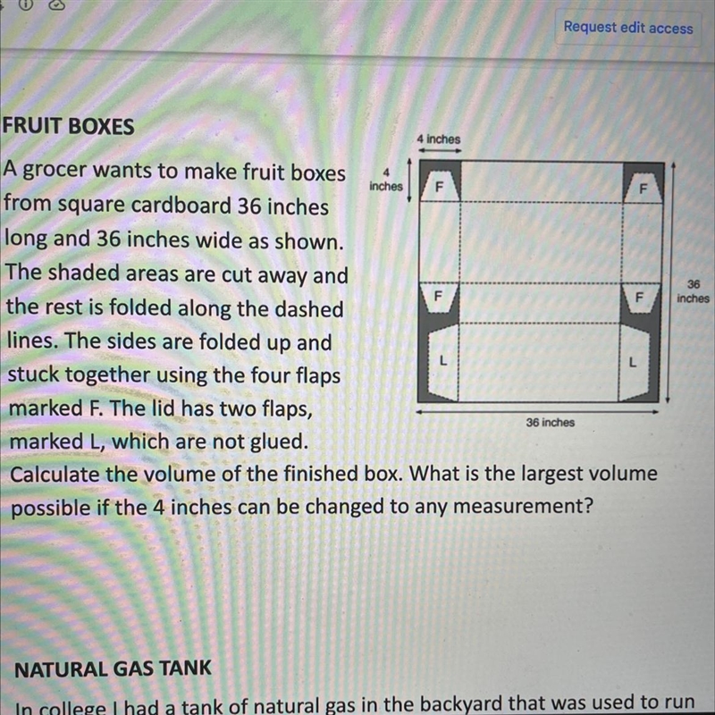 A grocer wants to make fruit boxesfrom square cardboard 36 inches long and 36 inches-example-1