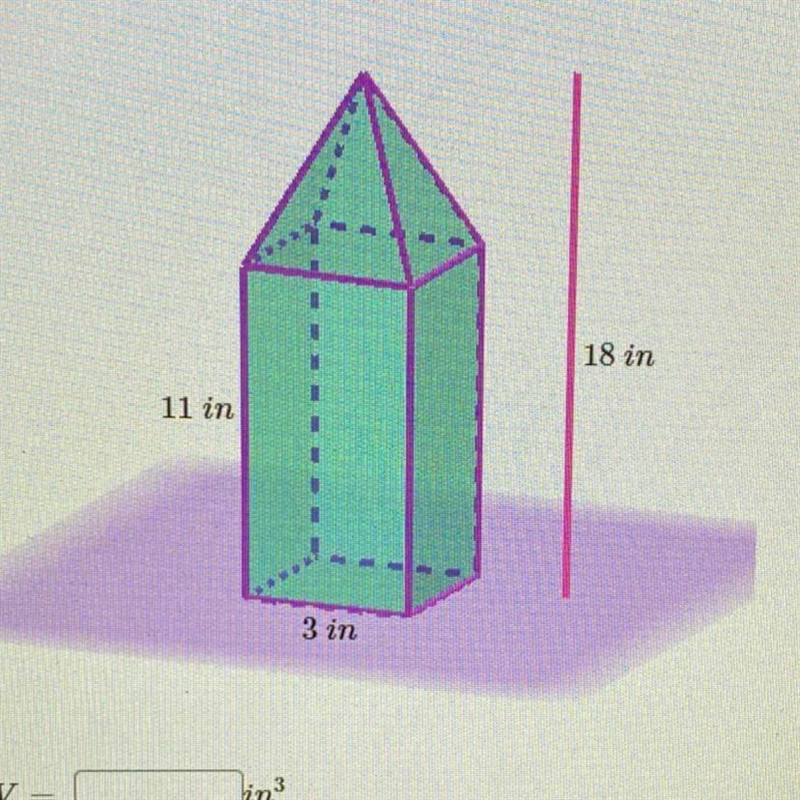 A storage bin has the shape of a Square Prism with a Pyramid top. What is the volume-example-1