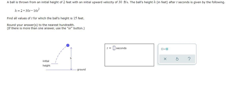 A ball is thrown from an initial height of feet with an initial upward velocity of-example-1