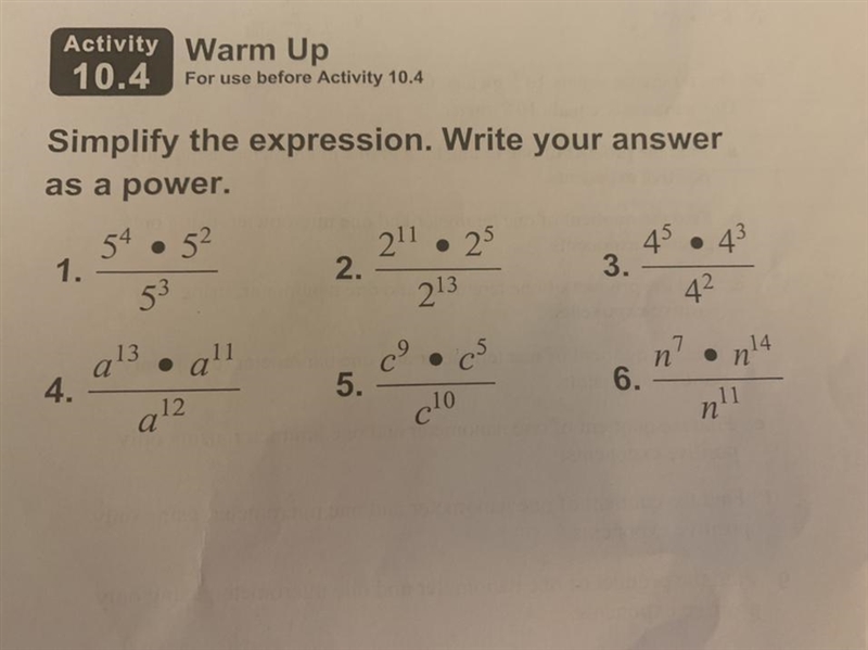 Simplify the following expressions. Write your answers as a power. Complete problems-example-1