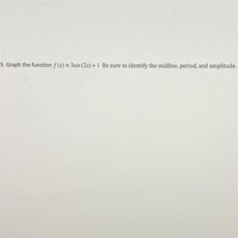 5. Graph the function f (x) = 3sin (2x) + 1 Be sure to identify the midline, period-example-1