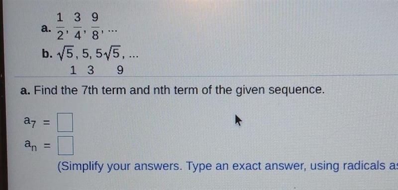 in each of the following geometric sequences, find (i) the 7th term; (ii) the nth-example-1