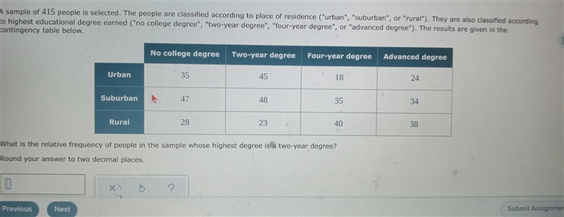 A sample of 415 people is selected. The people are classified according to place of-example-1