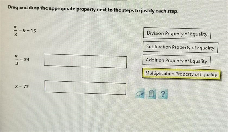 Drag and drop the appropriate property next to the steps to justify each step. Division-example-1