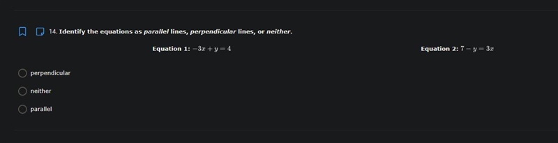 Identify the equations as parallel lines, perpendicular lines, or neither. A. perpendicular-example-1