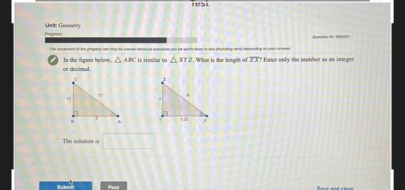 In the figure below, A ABC is similar to A XYZ. What is the length of ZX? Enter only-example-1