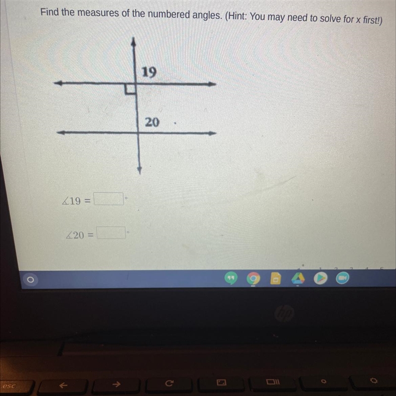 Find the measures of the numbered angles. (Hint: You may need to solve for x first-example-1