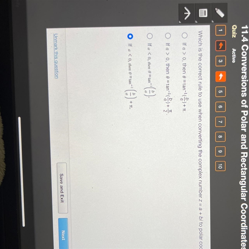 Which is the correct rule to use when converting the complex number z = a + bi to-example-1