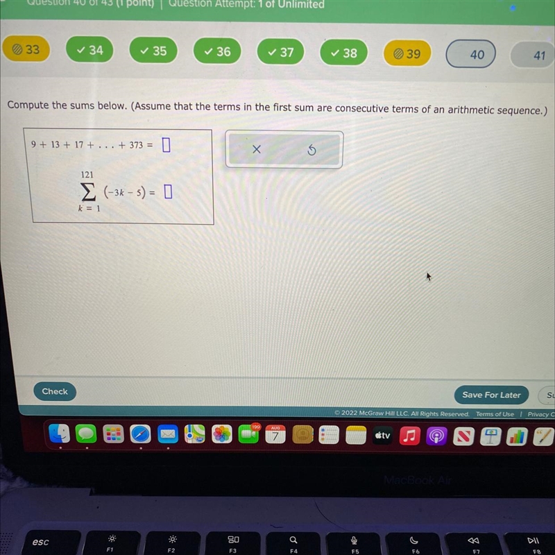 Compute the sums below. (Assume that the terms in the first sum are consecutive terms-example-1