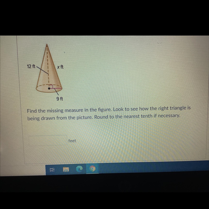 Find the missing measure in the figure. Look to see how the right triangle is being-example-1