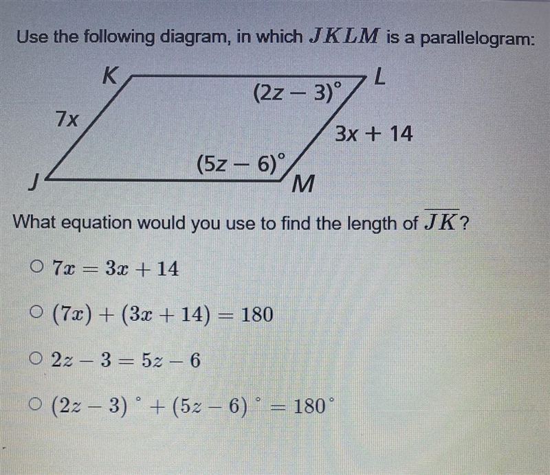 What equation would you use to find the length of JK?-example-1