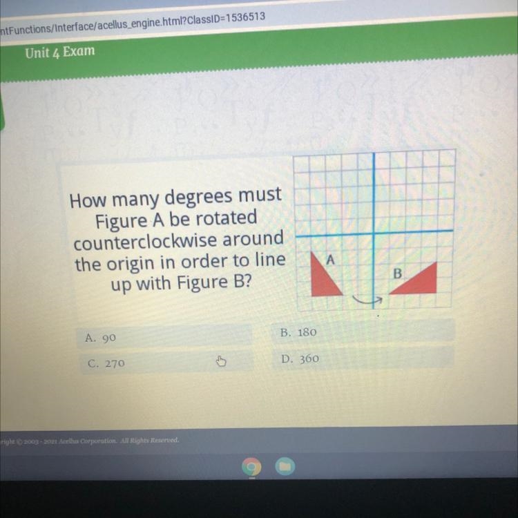 How many degrees mustFigure A be rotatedcounterclockwise aroundthe origin in order-example-1