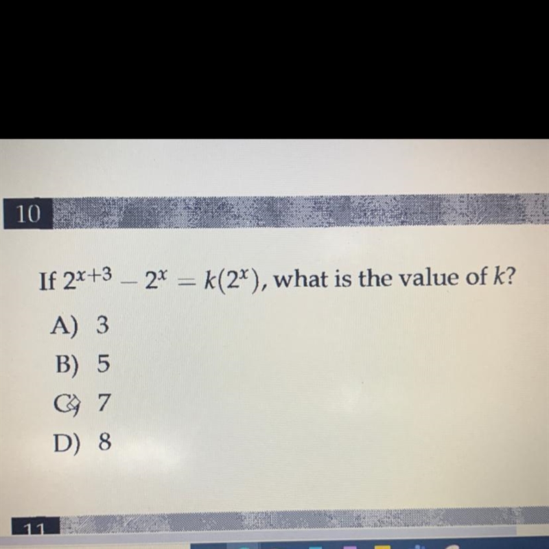 If 2x+3 – 2^x = k(2^x), what is the value of k?-example-1